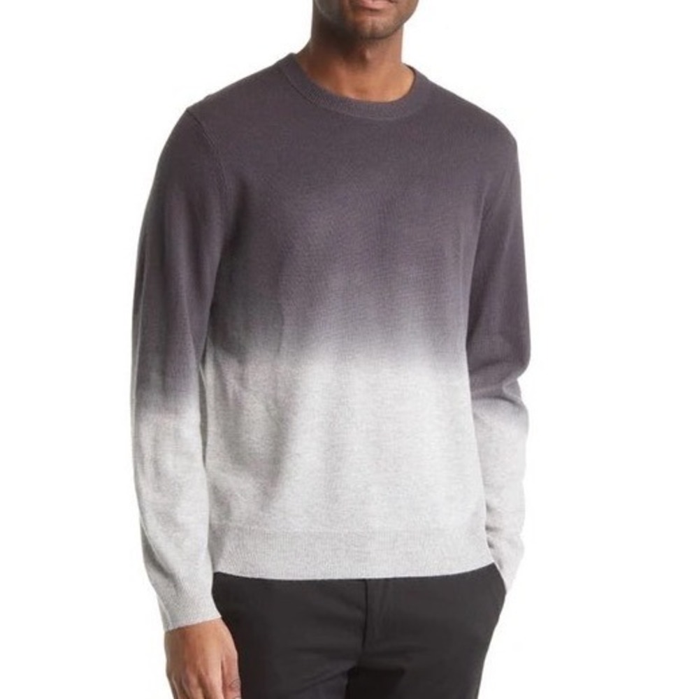 Theory Hilles Cashmere Crewneck Sweater Men Size M Gray Ombre Dip Dye Old Money